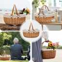 G GOOD GAIN Wicker Picnic Basket with Double Folding Handles,Willow Picnic Hamper,Natural Hand Woven Easter Basket,Easter Eggs and Candy Basket,Bath Storage,Gift Packing Basket.White