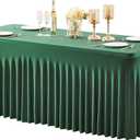 1 Pack Green Table Clothes for 6 Foot Rectangle Tables, Wrinkle Resistant Stretch Spandex Table Covers Fitted Tablecloth with Skirt for Easter Event Banquet Wedding Birthday Party