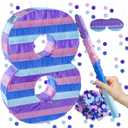 Video Game Birthday Decorations, 15.7 Number 8 Video Game Pinata with 16 Inch Pinata Stick Blindfold Confetti for Game Enthusiast Party Decoration Supplies (8th)