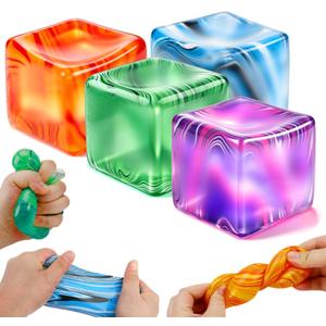 Gemscream 6 Pack Ice Cube Stress Relief Balls Soft Squeeze Fidget,4 Color | Sensory Fidget Toys for Anxiety Relief, Maltose Flow Gummy Texture Pattern, Party Favors Prizes Bulk Supplies for Adults