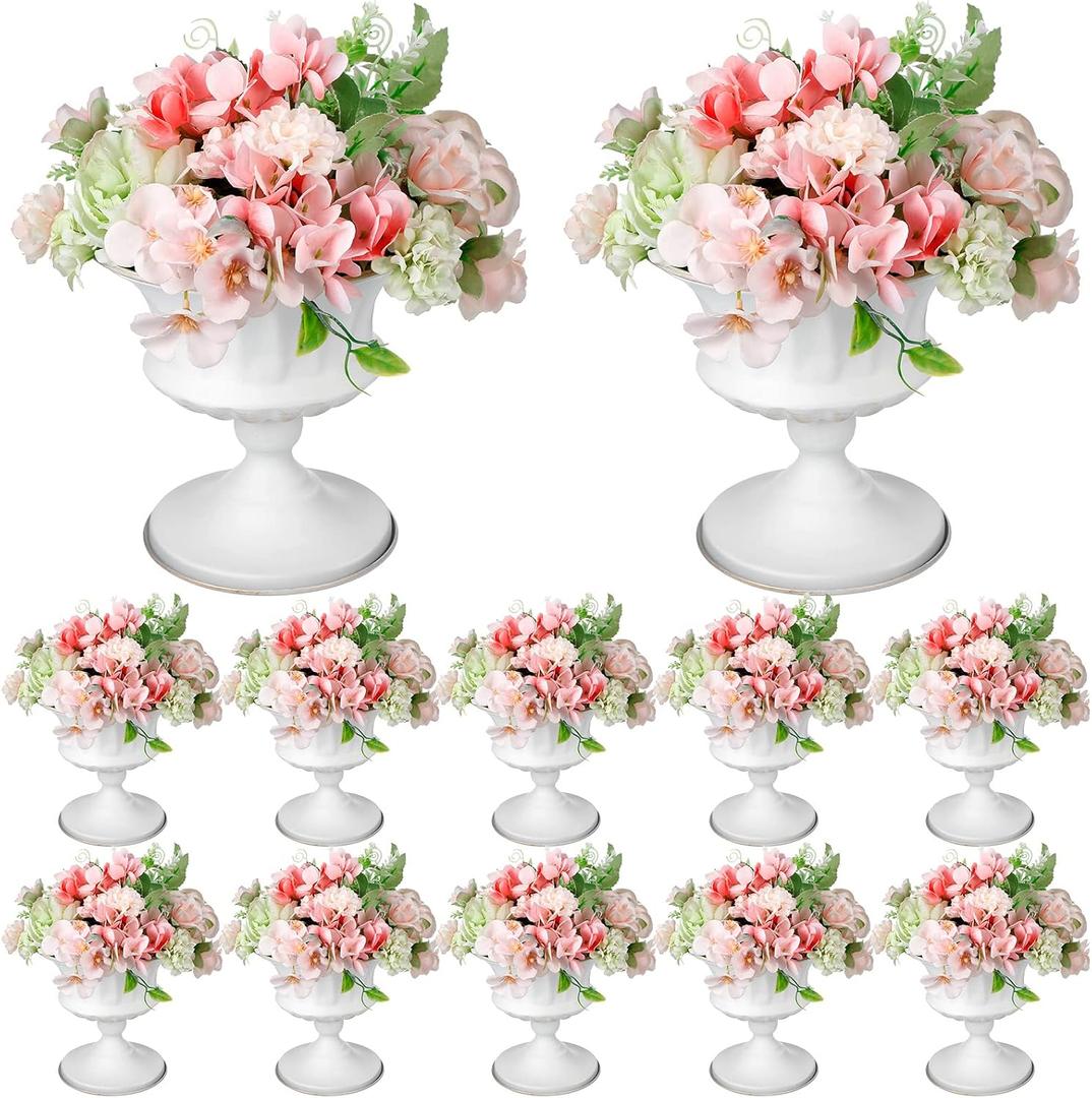 Gerrii 12 Pcs Vases for Centerpieces Metal Compote Vases Urn Planter Trumpet Flower Stand Small Pedestal Flowers for Wedding Table Reception Birthday Anniversary Ceremony Home Decor, 5.91 Inch(White)