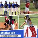 Baseball Socks and Belt Combo Set for Youth Boys Girls Adult, Softball Tball Belt Socks with Elastic Belts (Large, Burgundy)