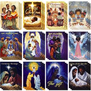 Cholemy 36 Set African American Nativity Scene Christmas Greeting Cards with Envelopes Black Nativity Cards Christian Religious Card Black African Holy Family Queen Card for Holiday Women Sister