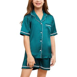 Jxstar Girls Satin Pajamas Set Button Down 2 Piece Silk Pjs Shorts Set Sleepwear 8 9 Years Turquoise