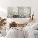 Goldfoilart Flower Wall Art Floral Decor Modern White Blooming Pictures with Gold Foil Paintings Framed Artwork for Living Room Bedroom Kitchen Decorations 24" x 24" x 2 Pcs, 24x24 Inchx2 pcs