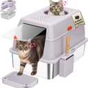 Stainless Steel Litter Box with Lid, SUS304 Metal Cat Litter Boxes, Enclosed Extra Large Kitty LitterBox High Wall, Jumbo Cat Toilet with Triple Pedal, Non-Sticky, Anti-Leakage (XL Purple)