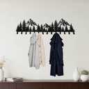 Large Black Mountain Wall Decor Coat Rack with 14 Hooks, Decorative Forest Wall Hanger for Cabin Entryway Front Door Bathroom Kitchen Office Home Wall Mount Holder for Key, Hat, Bag, Cloth