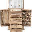 Emfogo Wooden Jewelry Box for Women, 6-Tier Large Jewelry Organizer Boxes with Mirror Rustic Solid Wood jewlery Storage Display for Rings Earrings Necklaces Bracelets watches(Carbonized Brown)
