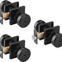 3 Pack Black Interior Door Knobs for Bathroom & Bedroom, Pismo Doorknob Turn Lock with Square Rosette, Heavy Duty Privacy Door Knob with Lock