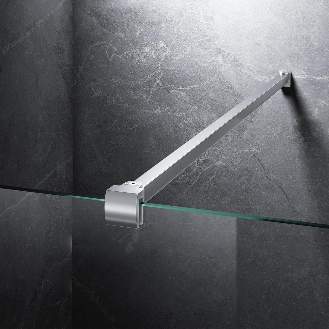 Frameless Shower Door Support Bar, Stainless Steel Wall-to-Glass Support Arm to Fixed Shower Glass Panel, for 1/4"-3/8" (6-10 mm) Door, 180 Pivot & Stow-Flat Mode (Brushed Nickel, 15.8-inch(400mm))