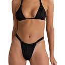 Sexy Bikinis Sets for Women Black Cheeky High Waisted Thong Bikini Bottom Solid Padded Halter Triangle Bikini Top L