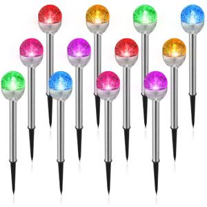 12 Pcs Solar Lights Garden Decorations, Cracked Glass Ball LED 7 Color Changing Solar Outdoor Lights Decorative for Yard Patio Landscape Pathway Decor