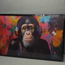 Gorilla Wall Art, Banksy Gorilla Headphones Pictures Wall Decor, Graffiti Funny Animal Canvas Prints, Large Modern Framed Artwork for Bathroom Living Room Bedroom Office Dining Room 36"x 24"