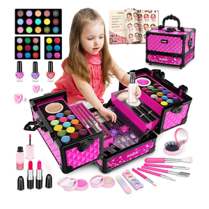 Hollyhi 59 Pcs Kids Makeup Kit for Girl, Washable Play Makeup Toys Set for Dress Up, Pretend Beauty Vanity Set with Cosmetic Case Birthday Toys for Girls 3 4 5 6 7 8 9 10 11 12 Years Old Kids Toddlers