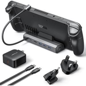JSAUX 4K@120Hz Docking Station and 65W Charger for Steam Deck OLED/ROG Ally X/Legion Go (S), 6-in-1 Dock with HDMI 2.1, Gigabit Ethernet, 3 USB 3.0 and 100W Charge-HB0603