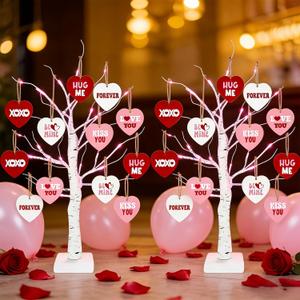 YQUQWN 2Pack Valentines Day Decorations Lighted Birch Tree with Heart-Shaped Ornaments USB/Battery Operated for Home Table Decor Indoor Bedroom Office Party