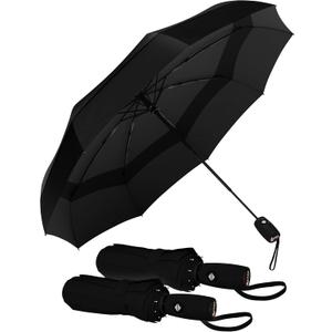 REPEL Windproof Travel Umbrella - Compact & Withstands Winds up to 85MPH , Strongest Premium Auto Folding Umbrella for Rain and Sun - Durable, Light & Portable for Women & Men , Fits Backpack & Cars, Color: Black - Travel Umbrella (2 Pack)