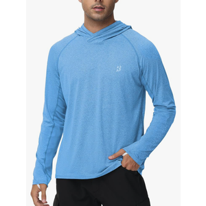 Roadbox Mens UPF 50+ Fishing Shirts, Long Sleeve UV Sun Hoodie, Hiking Running Swim Athletic Workout Shirt, L