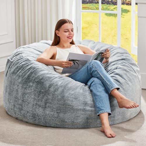 Hobestluk Bean Bag Chairs Giant Beanbag Chair with Filler, Memory Foam Bean Bags with Fluffy & Machine Washable Cover, Bean Bag Chairs for Aduts for Living Room, Bedroom (Grey, 3FT - 36” x 36” x 22”)