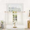 LAMIT Cream Linen Kitchen Curtains 30 Inch Length, Semi Sheer Light Filtering Window Panels Back Tab and Rod Pocket Drapes for Basement/Small Windows, 25 x 30 Inch, 2 Panels