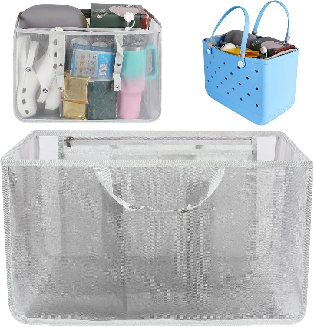 Beach Bag Organizer for Bogg Bag, Tote Bag Organizer Insert, Lightweight Mesh Divider with Zipper Pocket & 7 Compartments, Accessories Insert for XL Bogg Tote