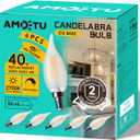 AMDTU E12 40 Watt Equivalent Frosted Small Base LED Bulb Candelabra Candle CA10 Dimmable Chandelier Light Ideal for Dining Rooms Living Rooms and bedrooms Long Lasting Light for Cozy Settings (6 Count (Pack of 1), 4w=40w 2700k Soft White)