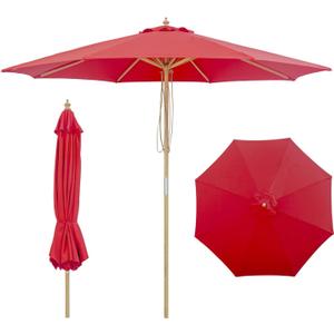 10FT Wood Patio Umbrella, Large Outdoor Table Pool Umbrella