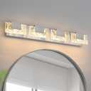 LED Bathroom Vanity Light: 32 Inch Brushed Nickel Acrylic Modern Lighting Fixtures - 4-Lights Contemporary Smoke Design Wall Lights Fixture Over Mirror 3000K
