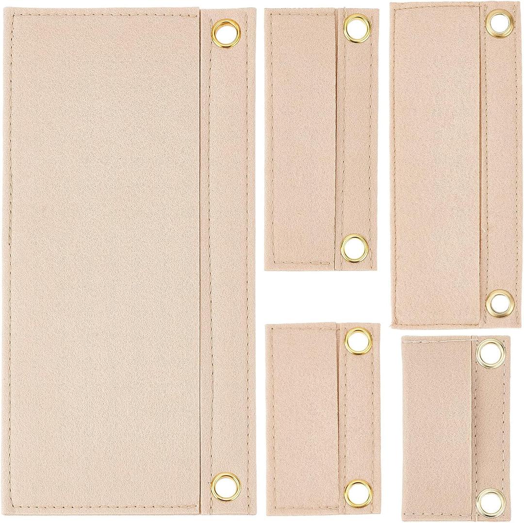 CREATCABIN 5Pcs Tan Beige Purse Felt Insert Organizer 5 Sizes Wool Tote Bag Organizer with Eyelet Bag Classic Inner Pocket Storage Multipurpose Handbag for Envelope Handbag Travel