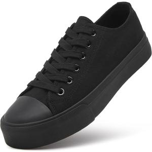 ZGR Womens White Tennis Shoes for Women,Lace up Canvas Sneakers,Casual Walking Canvas Shoes(Full Black.US7.5)