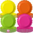 120 Pcs Neon Paper Plates 9 Inch Neon Scalloped Disposable Round Dessert Colorful Party Decoration for Glow Party (hot pink, yellow, green, orange)