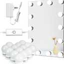 Waneway Vanity Lights for Mirror, DIY Hollywood Lighted Makeup Vanity Mirror Dimmable Lights, Stick on LED Mirror Light Kit for Vanity Set, Plug in Makeup Light for Bathroom Wall Mirror, 14-Bulb