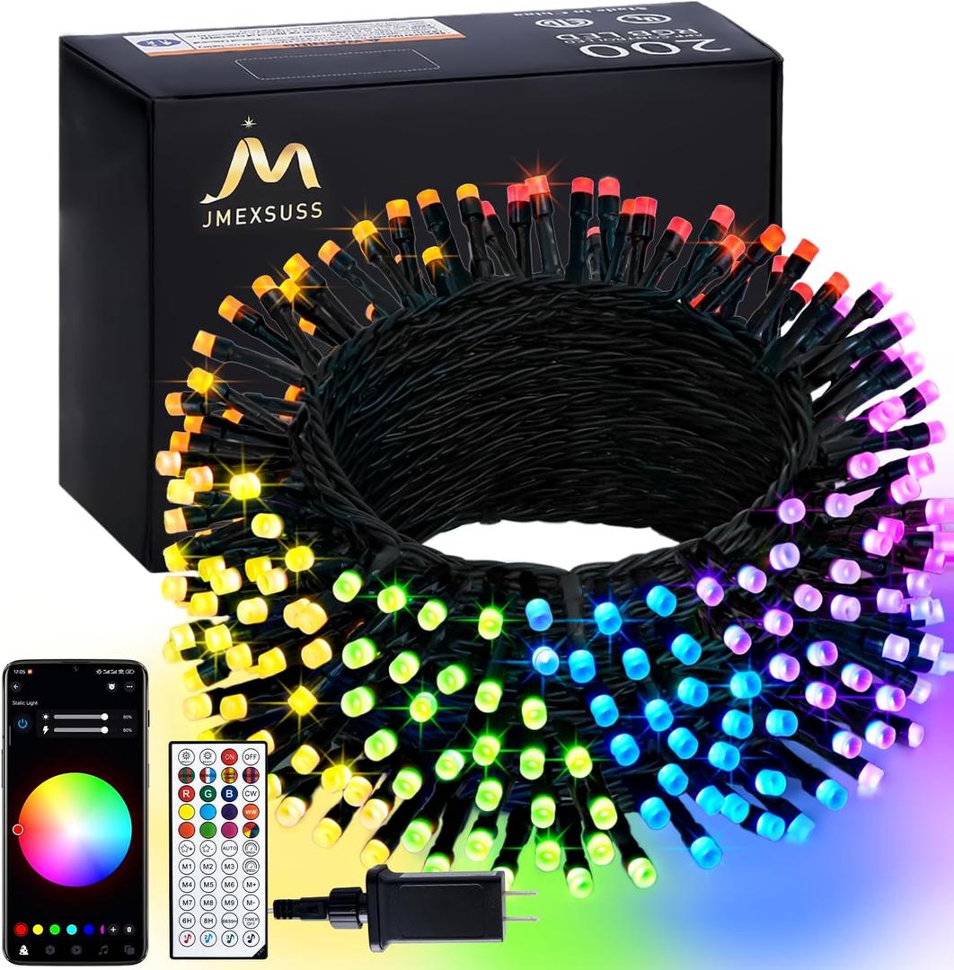 JMEXSUSS APP Controlled Color Changing Christmas Lights, 66ft 200 LED RGB String Lights Green Wire with Remote, Smart Christmas Tree Lights Plug in for Room Bedroom Party Indoor Outdoor Home Decor