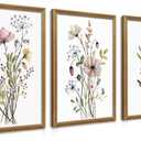 WRFON Framed Botanical Canvas Wall Art Set of 3, Watercolor Floral Prints, Framed Flower Wall Decor for Bedroom Bathroom Living Room, 20x30 Inch Each