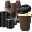 12 oz Disposable Coffee Cups with Lids 50 Pack, To Go Paper Coffee Cups with Lids, Insulated Hot Cups for Hot or Cold Beverages (Brown)