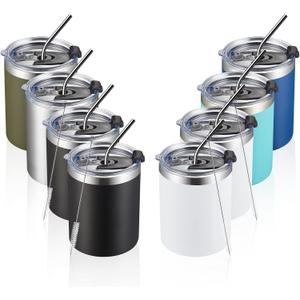 MEWAY 12oz/8 Pack Coffee Mug With Lid, Insulated Stainless Steel Reusable Coffee Cup, Double Wall Durable Coffee Mug, Powder CoateFor Coffee, Beer, Home, Office(MIX,8 Pack)