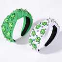 St. Patrick's Day Headband for Women, Lucky Shamrock Hair Accessory with Rhinestones, Green Crystal Knotted Hairband for Irish Holiday, Parade & Party