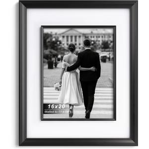 Yaetm 16x20 Black Picture Frame with Decorative Inner Frame & Tempered Glass, Display 11x14 Photos with Mat on Wall - Portrait or Landscape - Ideal for Office & Home Décor (Black, Single)