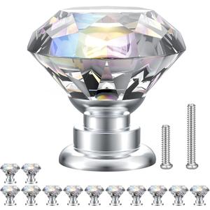 POZEAN Crystal Cabinet Knobs 12Pack, 1.18inch Dresser Knobs for Cabinet, Drawer with Two Different Sizes Screws, Diamond Glass Pulls Handles (30mm, 12Pack, Clear-Silver)