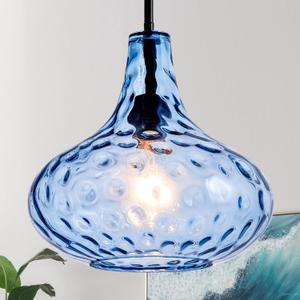 CATINER 11" Hand-Blown Blue Glass Pendant Light, Modern Hammered Glass Hanging Light Fixture with Black Finish, Adjustable Ceiling Pendant Lighting for Kitchen Island, Dining Room, Living Room