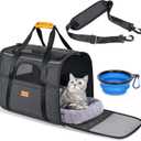 Morpilot Cat Carrier - Soft Sided Cat Carrier Large for Big Medium Cats and Puppy up to 18lbs, Pet Carrier with Safety Zippers, Foldable Bowl, Airline Approved Large Dog Carrier - Dark Gray (17.3"L x 12.2"W x 13.4"H)
