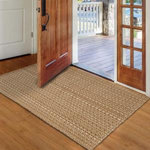 Entryway Rug,Indoor Door Mat 2x3 ft Small Area Rugs,Boho Style Braided Rug,Neutral Solid Rugs,Entrance Doormat for Front Porch,Bathroom,Kitchen,Bedroom,Tan Brown