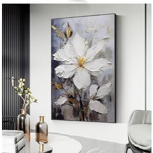 Hand Painted Flower Canvas Wall Art for Living Room-Large 3D Textured Oil Painting for Bedroom-Framed Modern Artwork for Office Kithen Home Decoration Ready to Hand 28x40inches