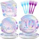 96 Pcs 10th Birthday Party Supplies Iridescent Double Digits Birthday Girl Plates and Napkins Tableware Set In My Double Digits Era Party Decor for 10 Year Old birthday Decorations Girl Boy Serves 24