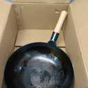YOSUKATA 13.5" Pre-Seasoned Flat Bottom Blue Carbon Steel Wok for Stir Fry