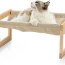 FUKUMARU Dog Bed, Large Breathable Cat Bed, Wooden Cat Hammock for Outdoor, 21 X 16.5 Inch Elevated Pet Furniture Suitable for Kitty, Puppy, Rabbit, Bunny and Small Animal (Beige)