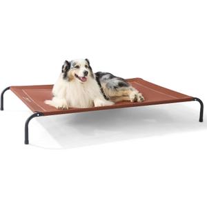 Bedsure Outdoor Elevated XL Dog Bed, Portable Indoor & Outdoor Cooling Raised Cot Pet Hammock Bed with Skid-Resistant Feet, Frame with Breathable Mesh, Terracotta, 54 inches