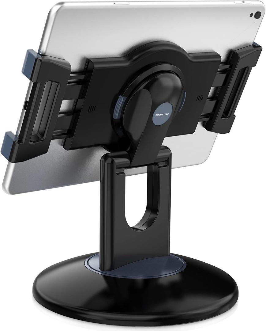 AboveTEK Retail Kiosk iPad Stand, 360 Rotating Commercial POS Tablet Stand, Fits 6"-13" (Screens) iPad mini Pro-Business Swivel Tablet Holder, for Store Office Reception Kitchen Desktop (Black)