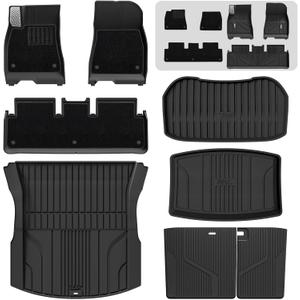 3W Tesla Model 3 2024 2025 2026 Floor Mats, Full Set with Metal Pedal & Carpets, Cargo Liner, Highland All Weather, Custom Fit Rear Trunk Mat, Black, Model 3 Accessories
