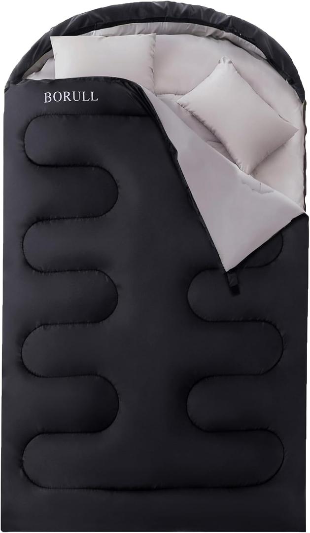 Double Sleeping Bags for Adults with Pillows Queen Size XL Camping Waterproof Sleeping Bag with Compression Sack for Kids for Hiking Backpacking 2 Person Cold Warm Weather Outdoor Indoor